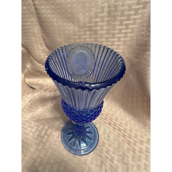 Fostoria Cobalt Blue George Washington Vintage Avon Stemmed Goblet - Picture 2 of 6